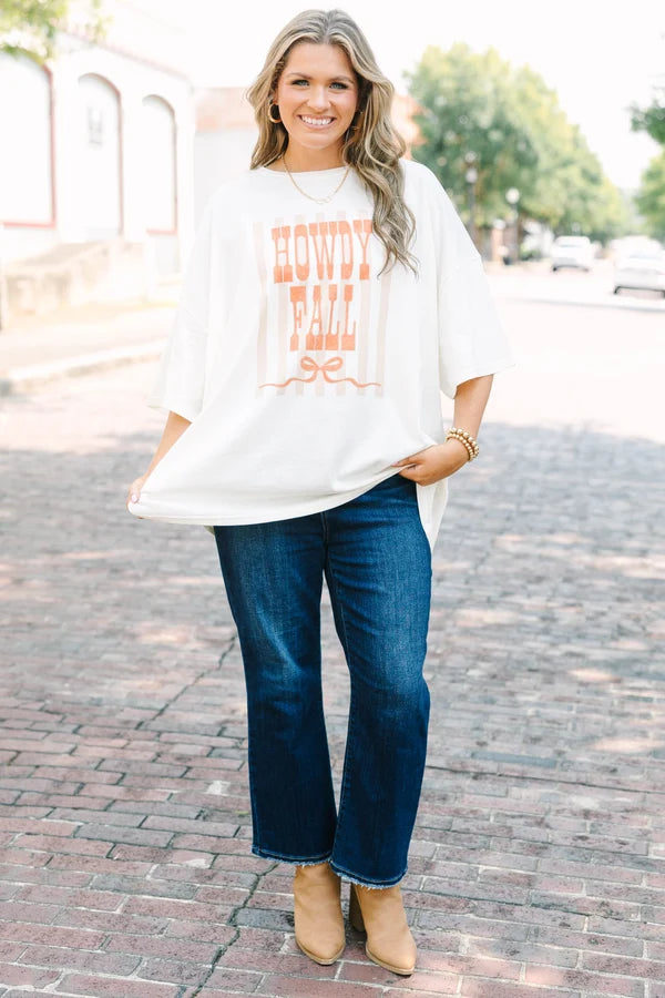 Howdy Fall Boyfriend Tee, Ivory