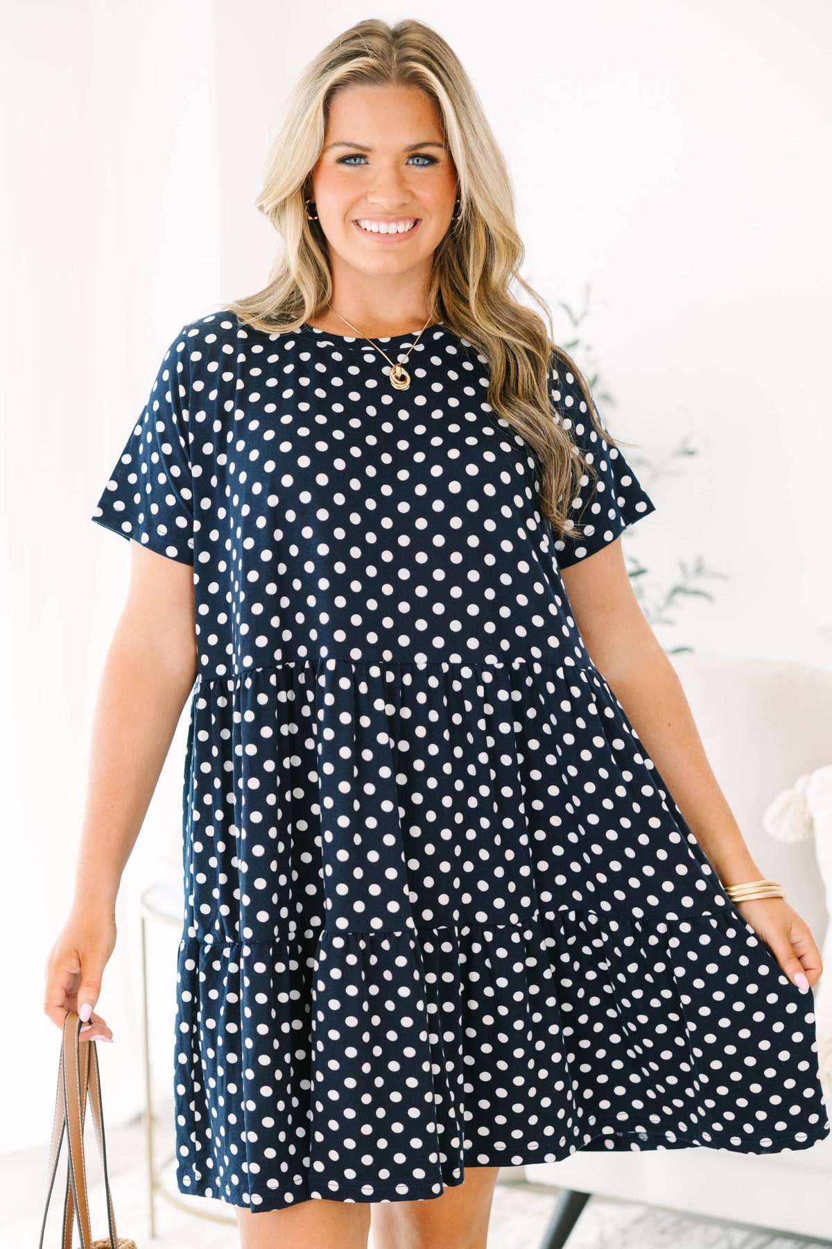 Long Distance Dress, Navy Polka Dot