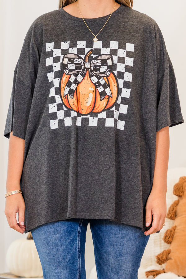 Checkered Pumpkin Boyfriend Tee, Charcoal