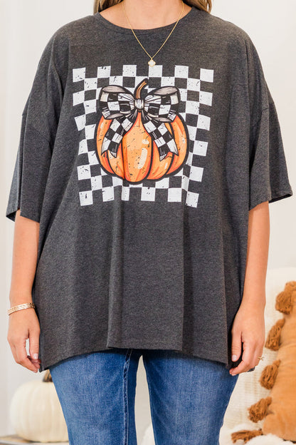 Checkered Pumpkin Boyfriend Tee, Charcoal