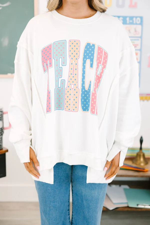 Colorful Teacher Comfy Crew, Ivory
