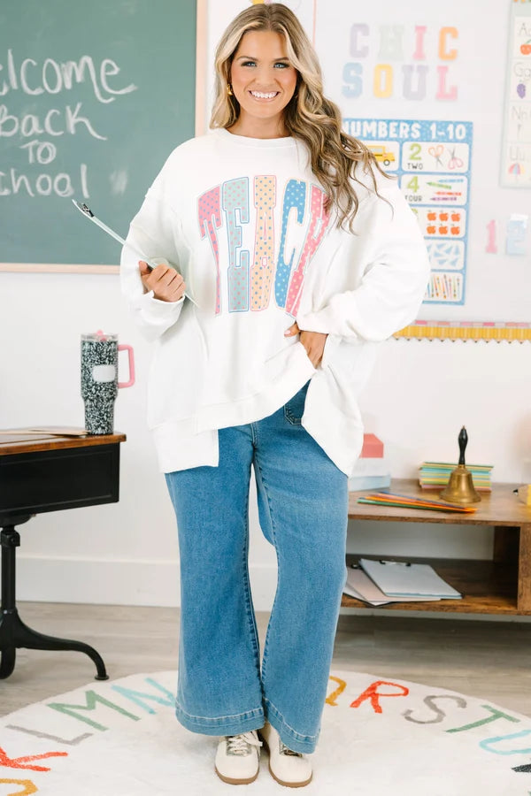 Colorful Teacher Comfy Crew, Ivory