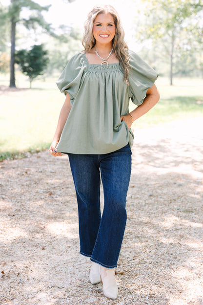 Cozy Love Top, Olive Corduroy