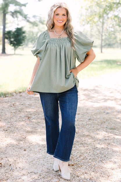 Cozy Love Top, Olive Corduroy