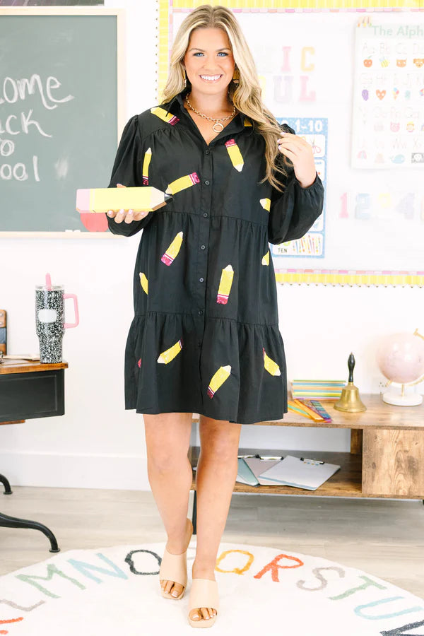 Doodle Dress Long Sleeve, Black