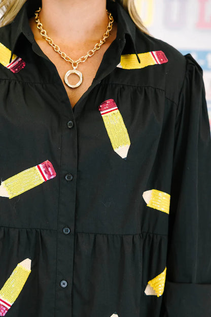 Doodle Dress Long Sleeve, Black