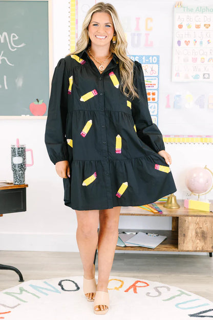 Doodle Dress Long Sleeve, Black