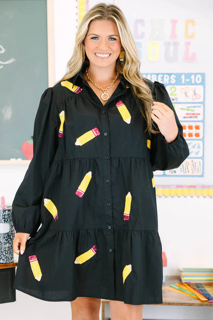 Doodle Dress Long Sleeve, Black