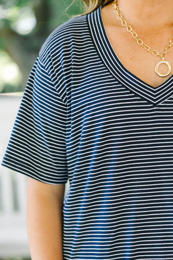 Effortless Staple Top, Navy Stripe