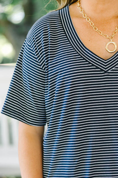Effortless Staple Top, Navy Stripe