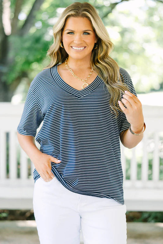 Effortless Staple Top, Navy Stripe