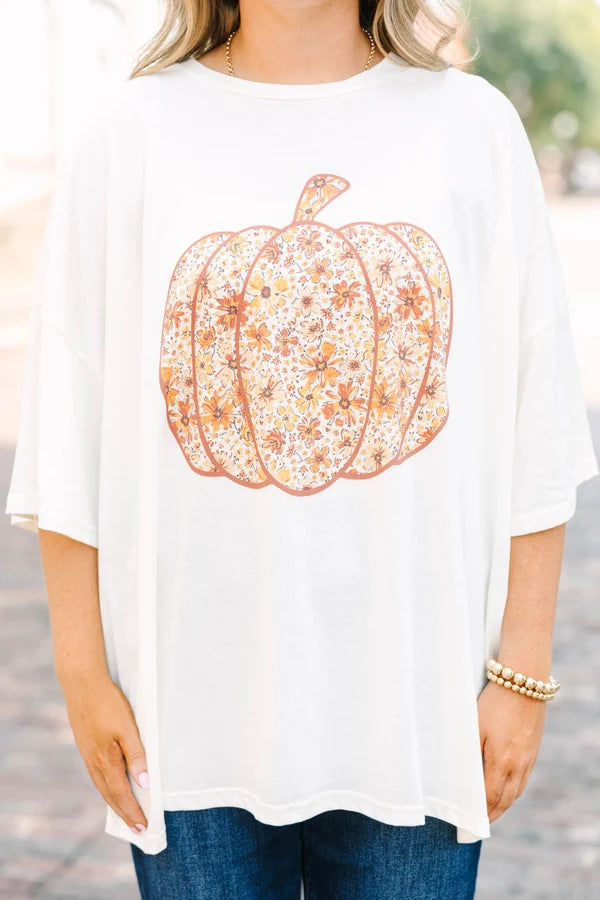 Floral Pumpkin Boyfriend Tee, Ivory