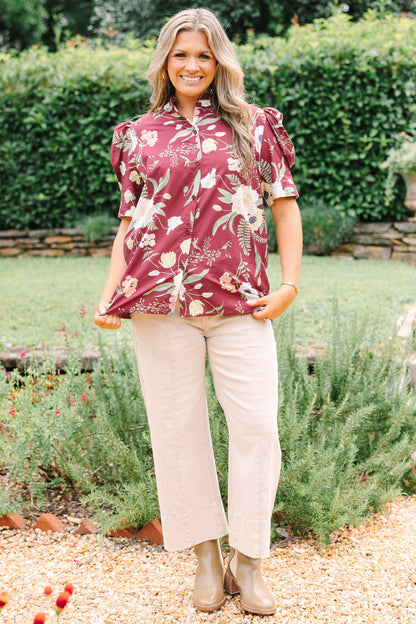 Going The Right Way Top, Burgundy