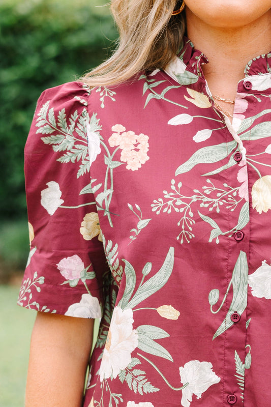 Going The Right Way Top, Burgundy