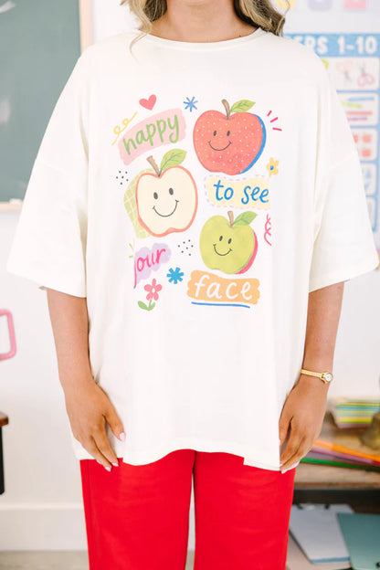 Happy to See Your Face Boyfriend Tee, Ivory