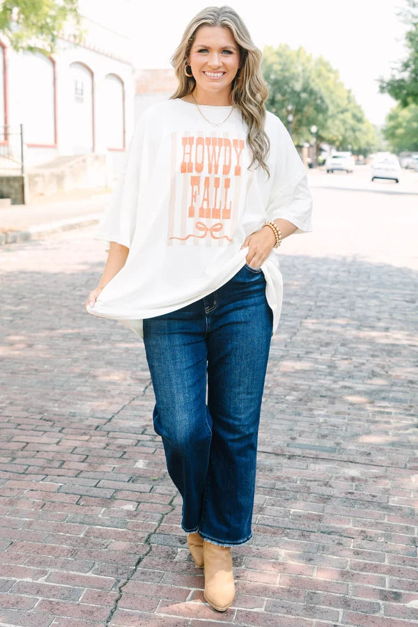 Howdy Fall Boyfriend Tee, Ivory