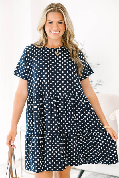 Long Distance Dress, Navy Polka Dot