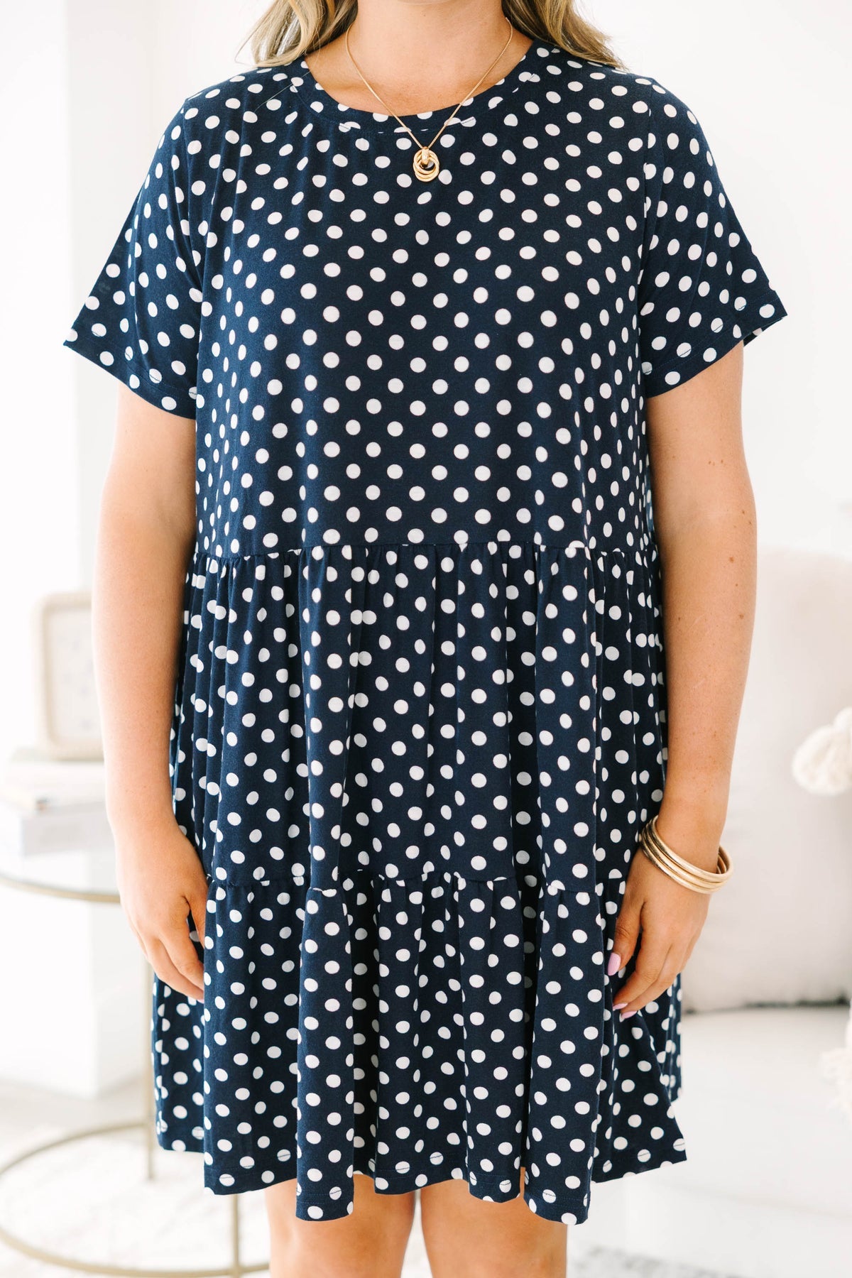 Long Distance Dress, Navy Polka Dot
