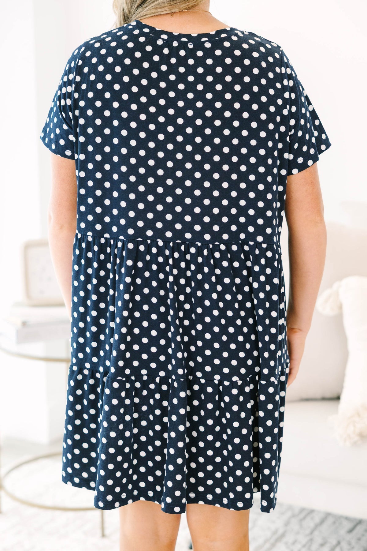 Long Distance Dress, Navy Polka Dot