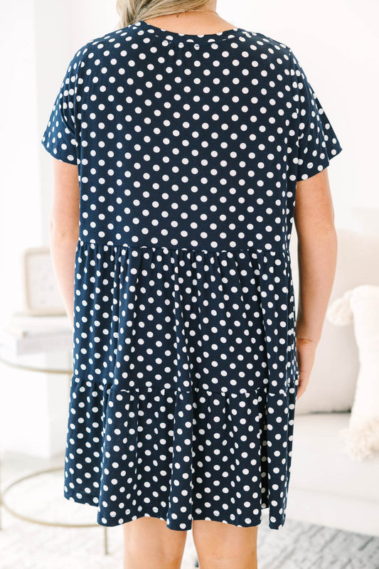 Long Distance Dress, Navy Polka Dot
