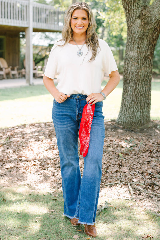 There You Are Jeans, Medium Wash/Red Scarf