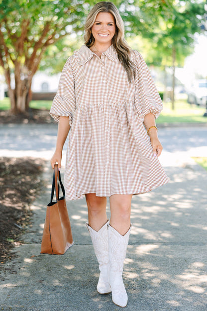 Let It Be Easy Dress, Brown Gingham